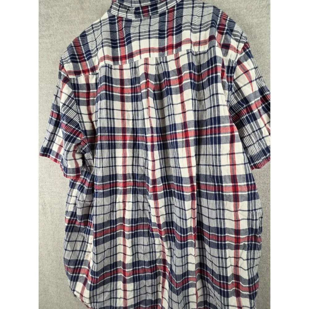RALPH LAUREN Boys XL 18-20 Button Up SHIRT Short Sleeve RED White Blue PLAID